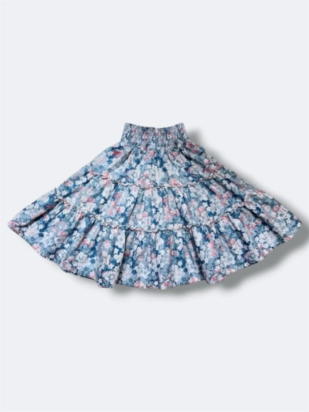 Ralph Lauren Girls Skirt 2T Blue Floral Tiered Smocked Cotton Boho Logo
